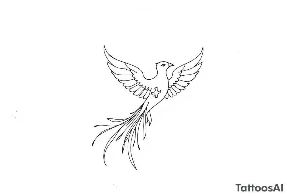 Fine line phoenix with line work tattoo idea