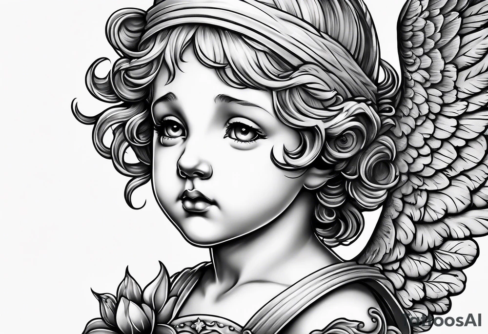 Cherub looking down tattoo idea