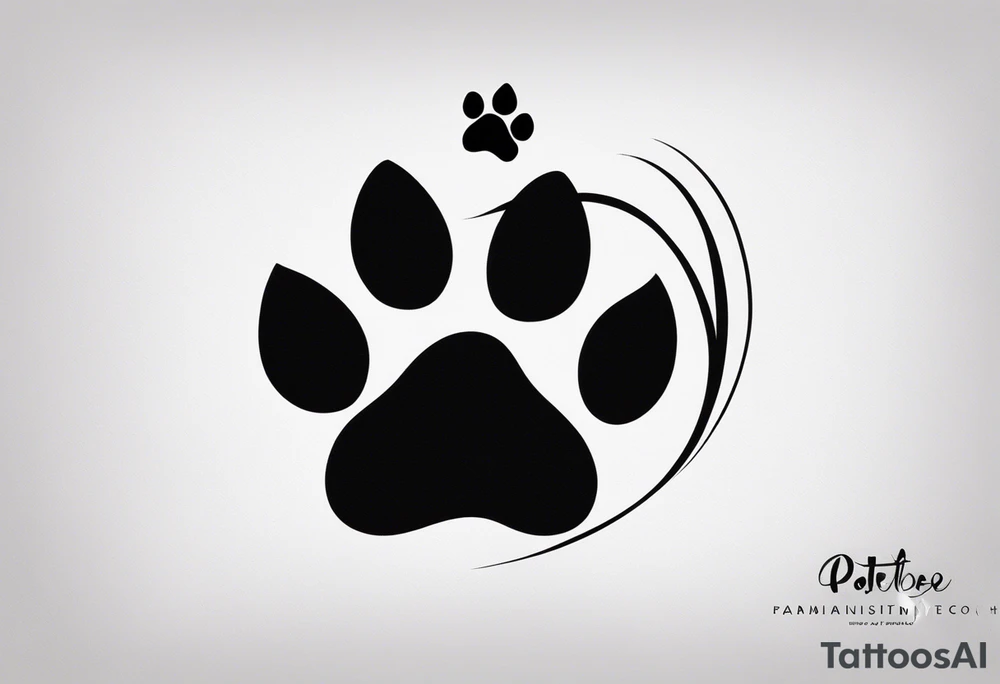 Here’s the translation:

"Create a tattoo. A dog paw. Inside the dog paw, include the autism puzzle piece and the PTSD ribbon only once. Outside the paw, use a minimalist, square, and abstract style. The style of the tattoo should be minimalist, abstract, dotwork, watercolor, and fineline." tattoo idea