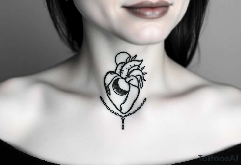 human heart chained up within circle sun with a moon inside tattoo idea