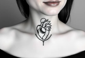 human heart chained up within circle sun with a moon inside tattoo idea