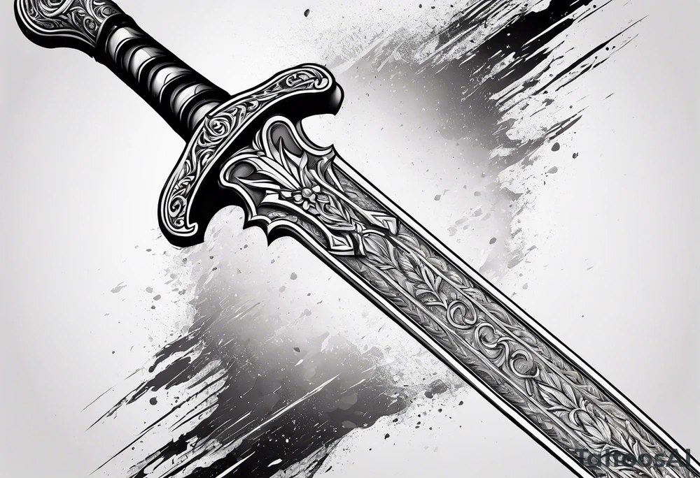 Fantasy sword thin delicate tattoo idea