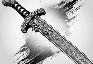 Fantasy sword thin delicate tattoo idea