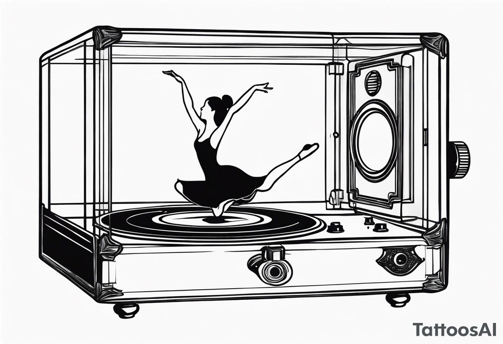 old music box with a floating ballerina tattoo idea