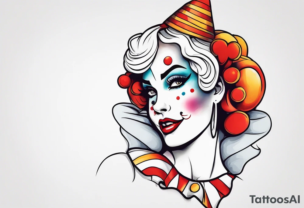 pin up style clown woman tattoo idea