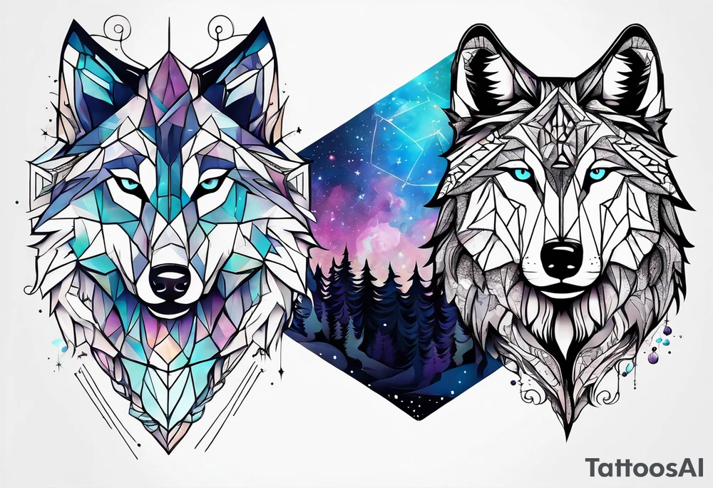 Constellation, two animal wolf, géométric tattoo idea