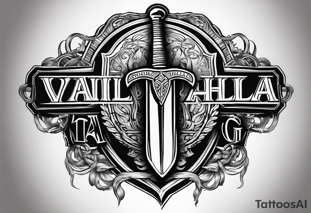 Valhalla stairs sword shield chains tattoo idea