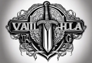 Valhalla stairs  sword shield chains tattoo idea