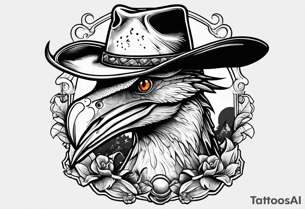 Pterodactyl wearing a cowboy hat eating ice cream sundae tattoo idea
