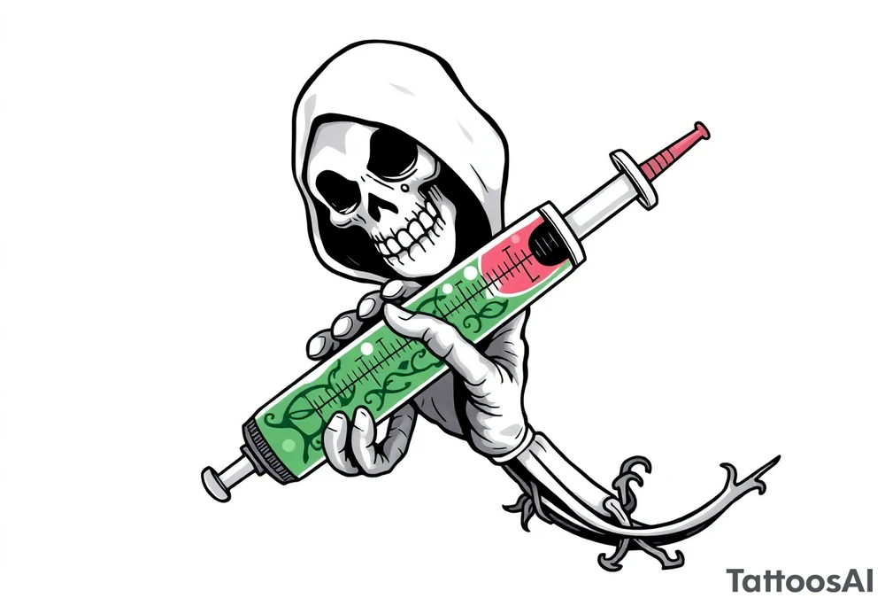 Syringe full of meth potion makes reaper powerful tattoo idea