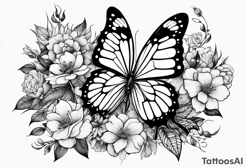 Butterflies with flowers & snake tattoo idea