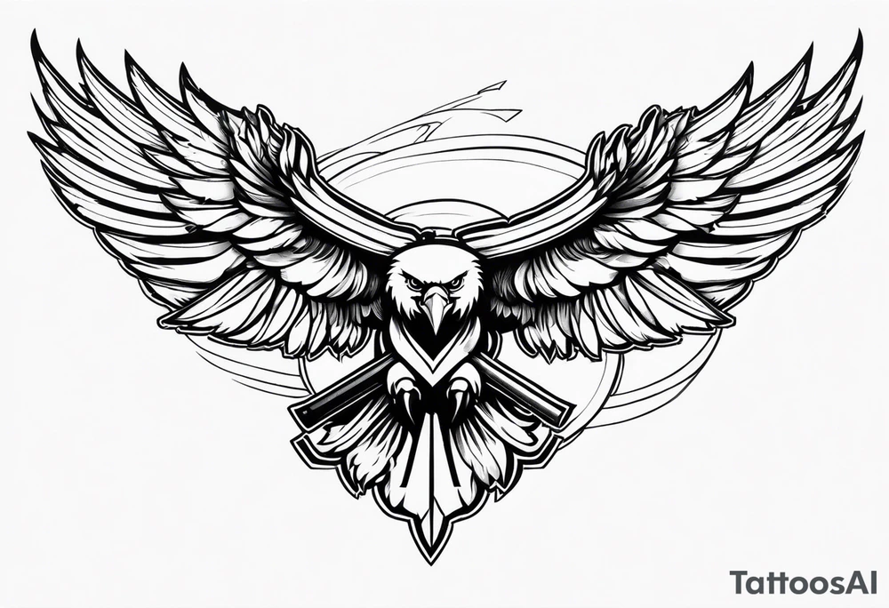 Eagle flying with sword tattoo idea