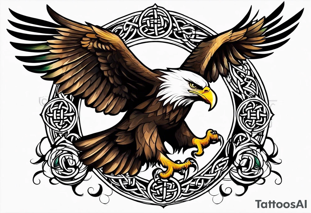 Feminine celtic Eagle with wings spread upwards tattoo idea