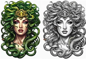 Medusa, before and after she had snakes for hair. tattoo idea