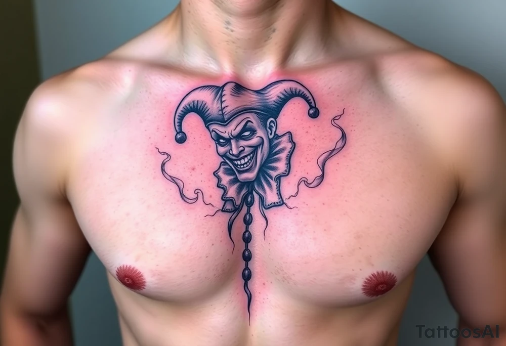 jester in a fog of smoke tattoo idea