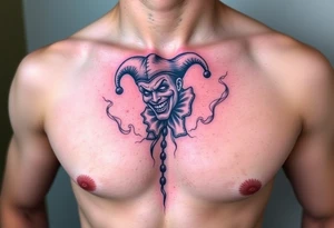 jester in a fog of smoke tattoo idea