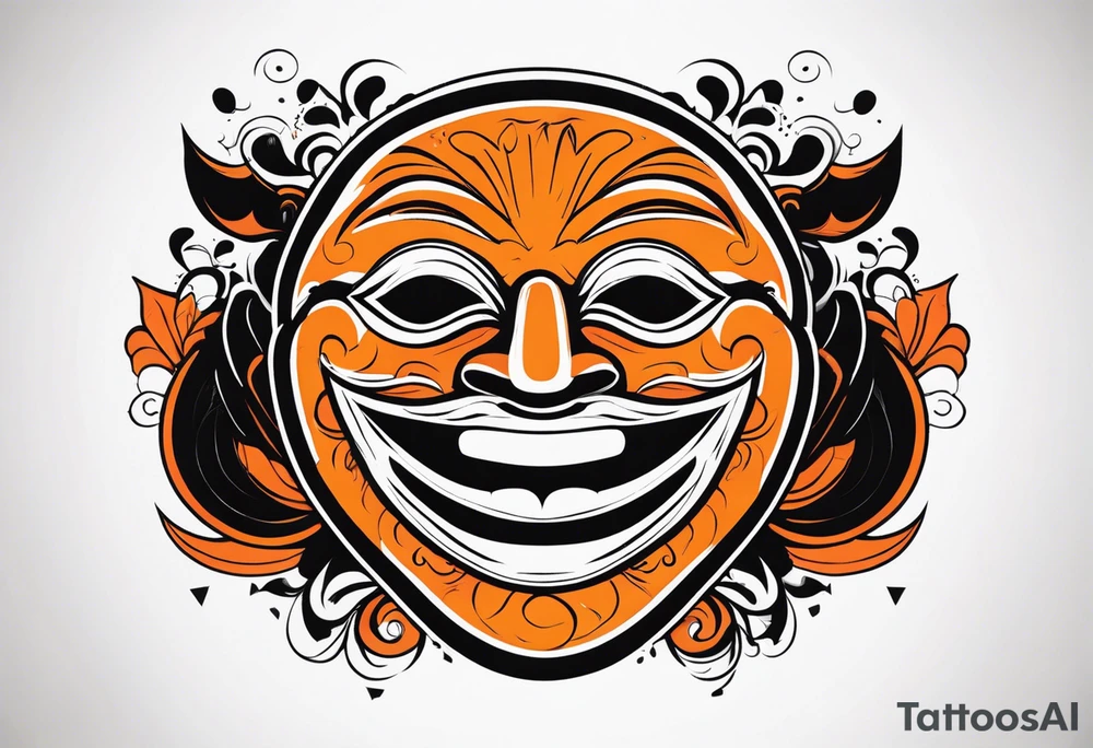 Laughing mask that is orange and black simplistic tattoo idea