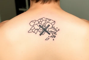 North Carolina coast Treasure Map with an X over Manteo, NC tattoo idea