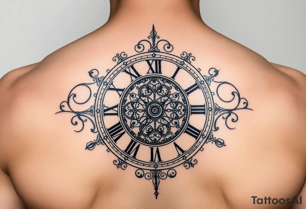 vintage roman numerals within ornate clockwork mechanism tattoo idea