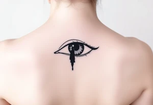 A fine line design featuring an longing eye with the reflection of an ambiguous woman walking away tattoo idea
