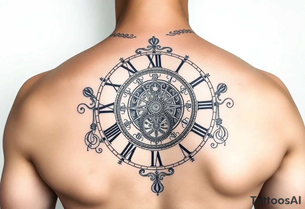 vintage roman numerals within ornate clockwork mechanism tattoo idea