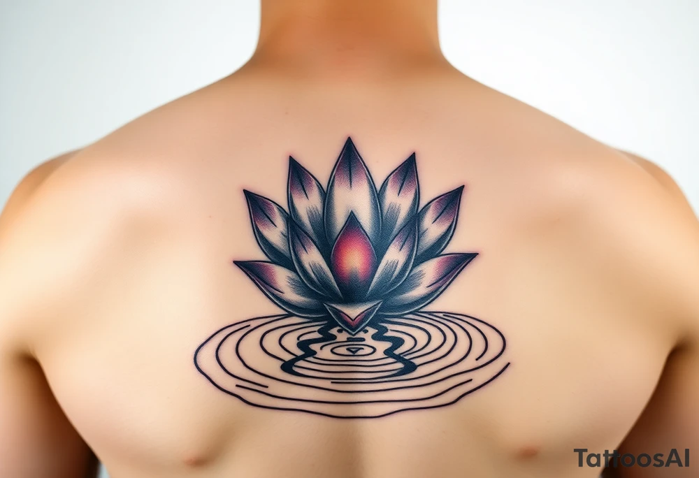 serene lotus flower emerging from sacred waters with ripples tattoo idea