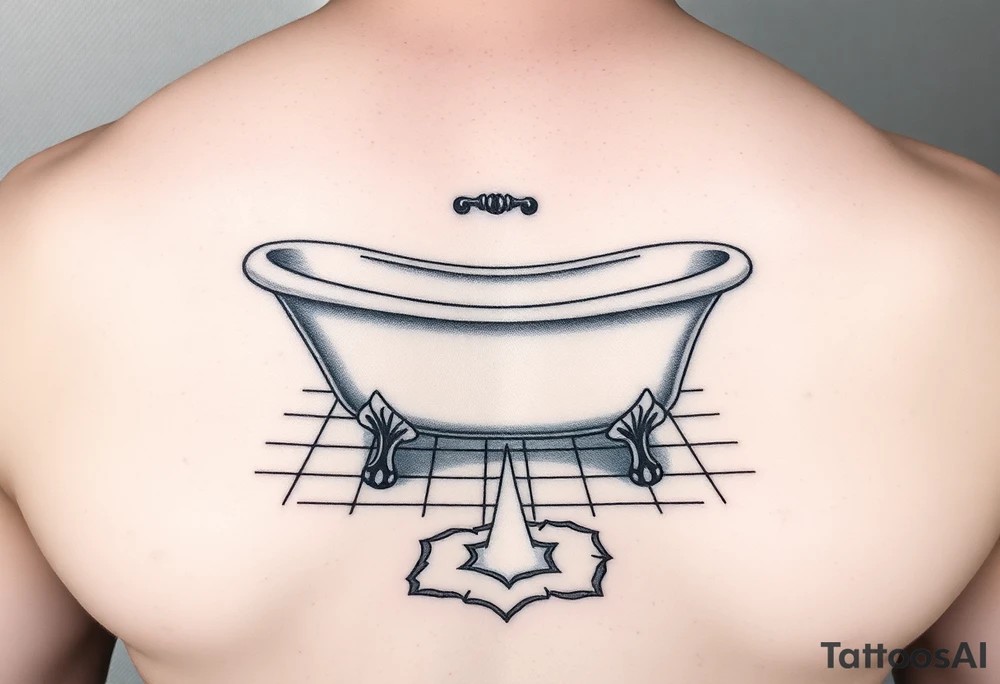clawfoot bathtub on a tile floor and light coming up out of a crack on the floor tattoo idea