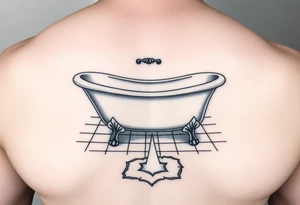 clawfoot bathtub on a tile floor and light coming up out of a crack on the floor tattoo idea