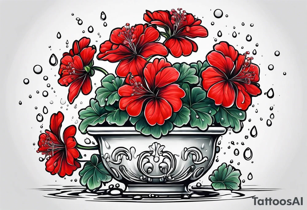 red geraniums with rain drops tattoo idea