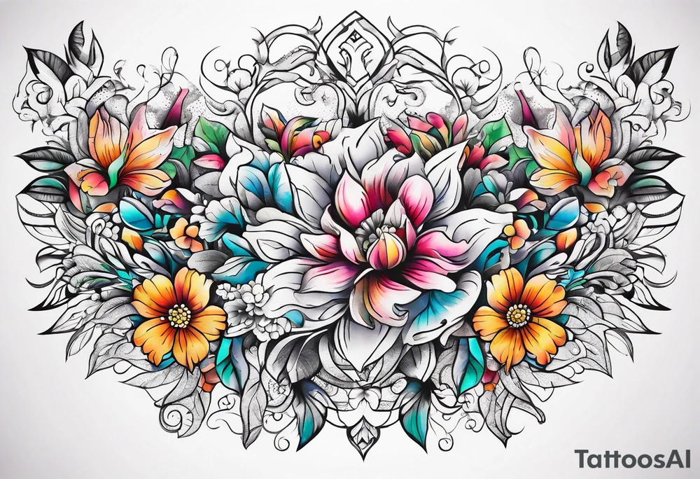 ornaments of flowers

chest piece tattoo idea
