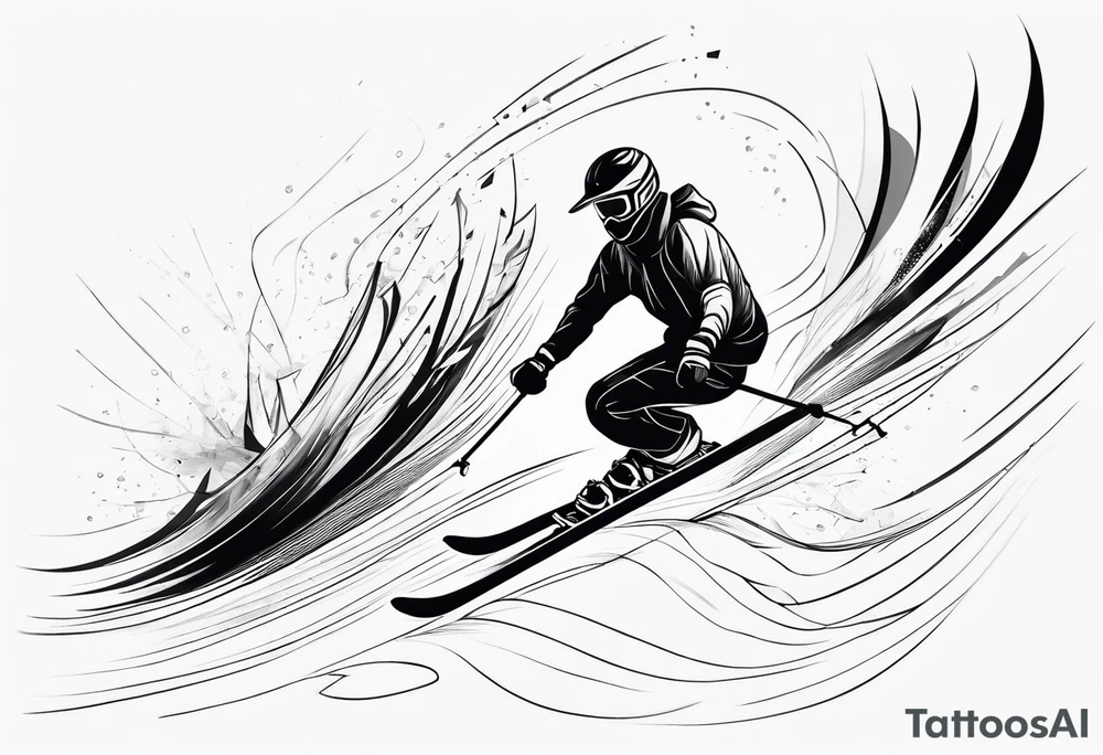 Skier in motion, fine line, more abstract tattoo idea