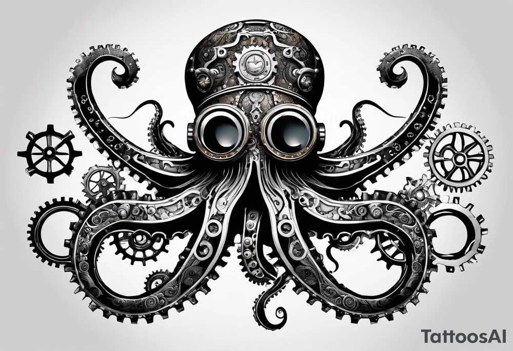 An octopus designed with steampunk elements like gears, bolts, and steam pipes integrated into its body. This merges the natural and mechanical in a visually intriguing way. tattoo idea