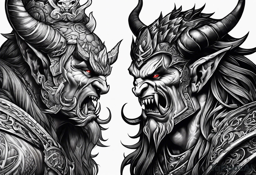 demons fighting tattoo idea