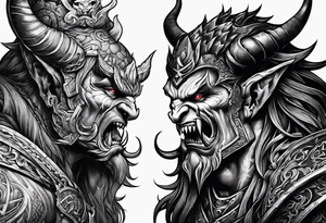 demons fighting tattoo idea