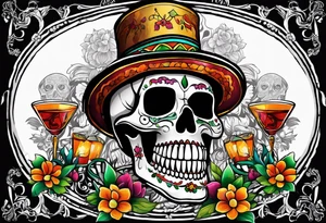 Mexico day of dead  man standing
 skeleton drink tattoo idea