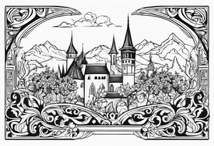 medieval tribal city 
floral  land sky vignette tattoo idea