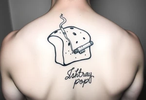 A loaf of bread smoking a cigarette with ashtray  pops written tattoo idea