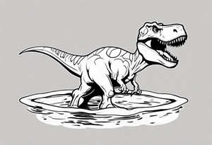 silly happy t rex in a pool wearing water polo cap tattoo idea