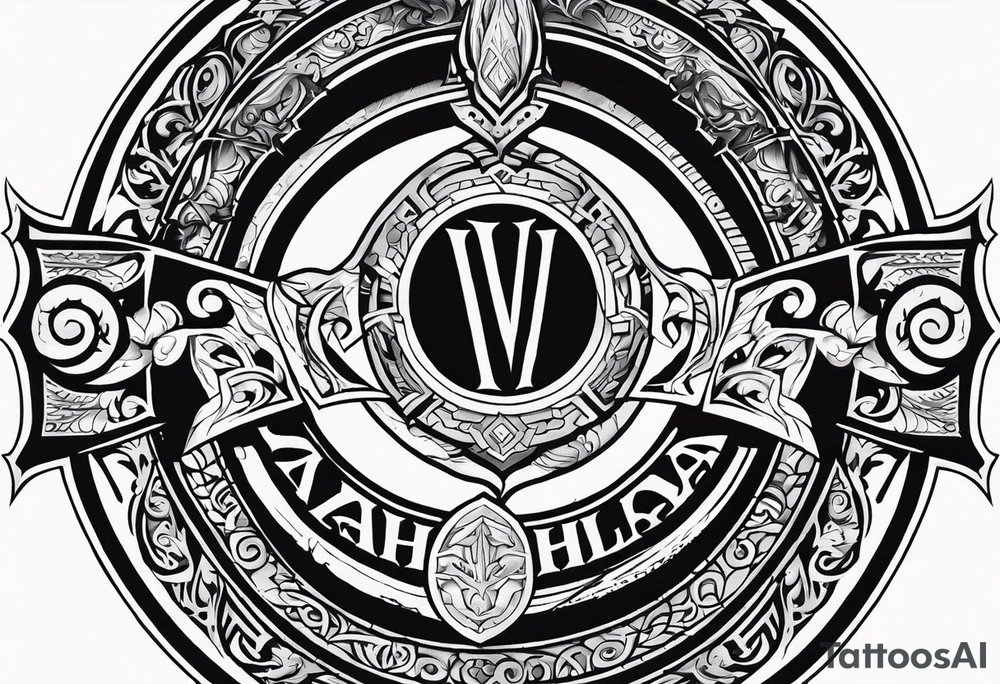 Valhalla round shield fire sword tattoo idea