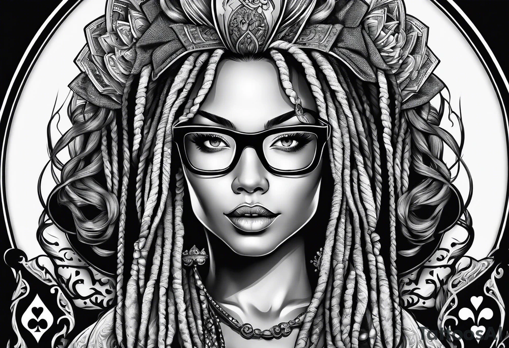 woamn with dread locks and un glasses playing poker tattoo idea