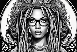 woamn with dread locks and un glasses playing poker tattoo idea