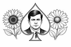 Bobby middle center inside the middle of the  with a sunflower and a daisy on each side of the spade very super extremely traceable to trace onto notebook paper, very super extremely easy and simple traceable tracing black and white outlining outline coloring pages very super extremely traceable to trace onto notebook paper tattoo idea