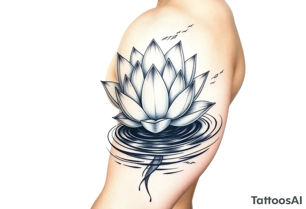 serene lotus flower emerging from sacred waters with ripples tattoo idea