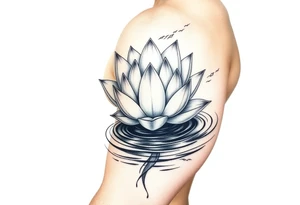 serene lotus flower emerging from sacred waters with ripples tattoo idea