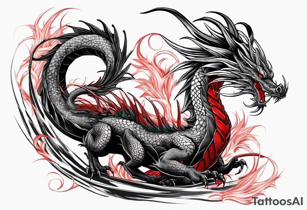 Black and white dragon. Red spider-lily. Lightning. No background. Arm or Shoulder. tattoo idea