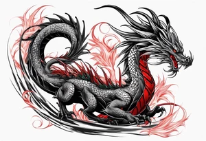 Black and white dragon. Red spider-lily. Lightning. No background. Arm or Shoulder. tattoo idea