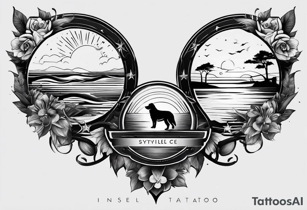 erstelle in tattoo mit den koordination der Insel sylt und den Initialen L und C sowie einer Hundepfote tattoo idea