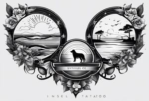 erstelle in tattoo mit den koordination der Insel sylt und den Initialen L und C sowie einer Hundepfote tattoo idea