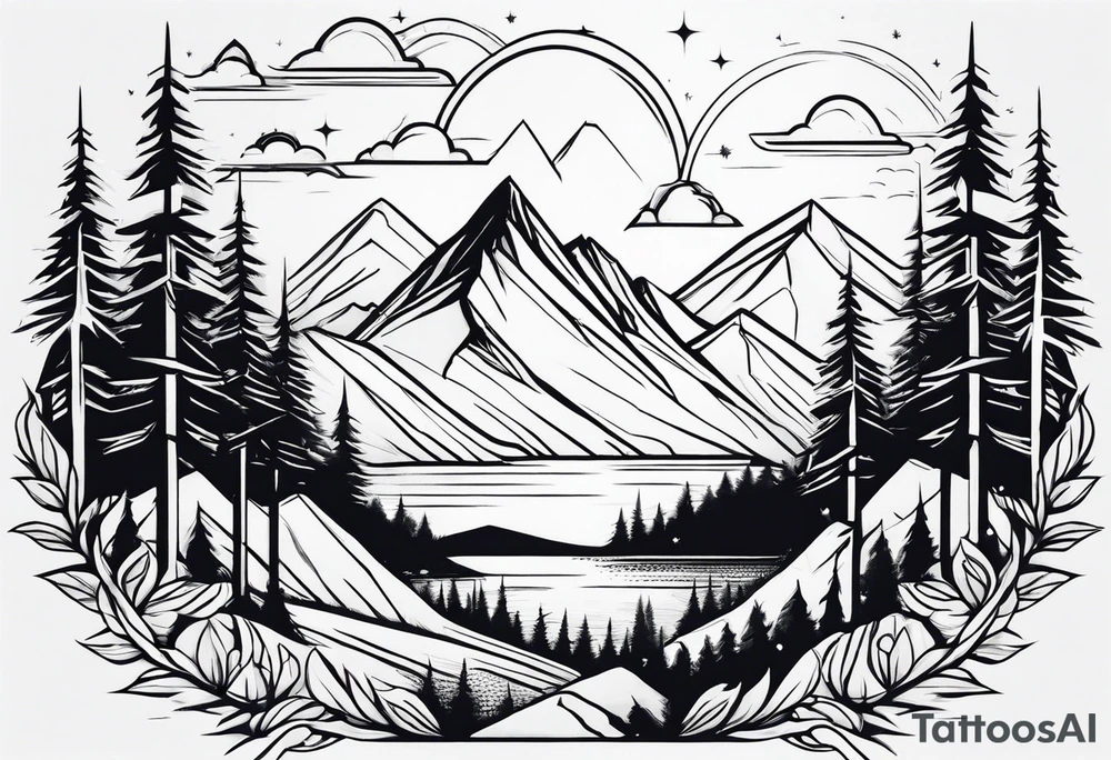 Mountains, animals, concept tattoo idea