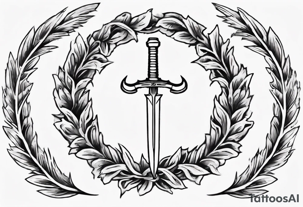 number 13 centered in a laurel leaf wreath and a sword going through the center of the wreath. angel tattoo idea